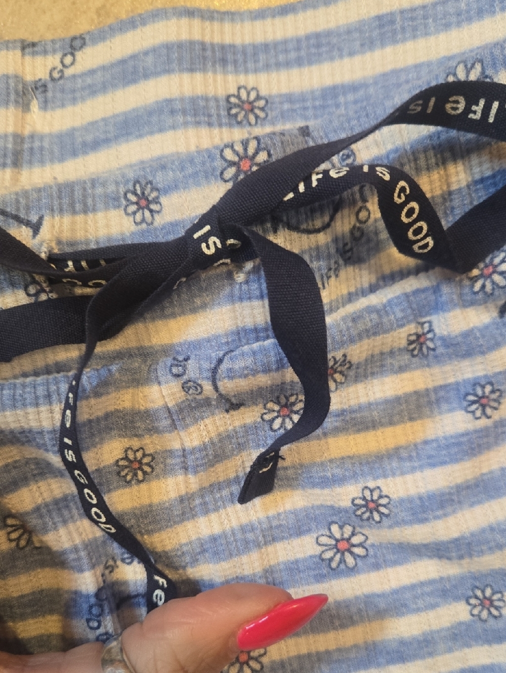 Life Is Good Blue/White Striped "Happy Daisy" Lounge/Sleep Wide Leg Pants - Picture 4 of 6